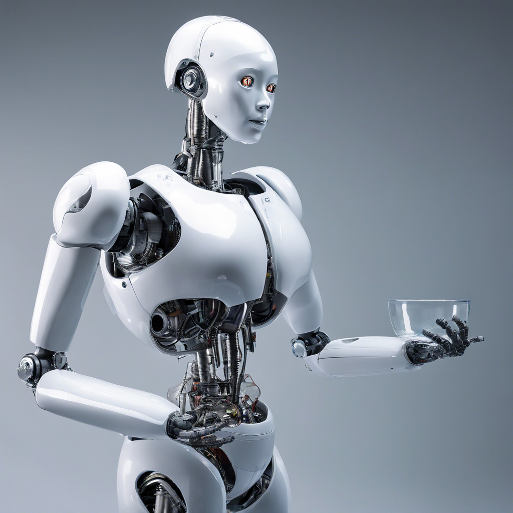 Pictures of a female robot carrying a human baby in its belly in the sixth month. The robot's belly is made of glass and its shape resembles the human body.