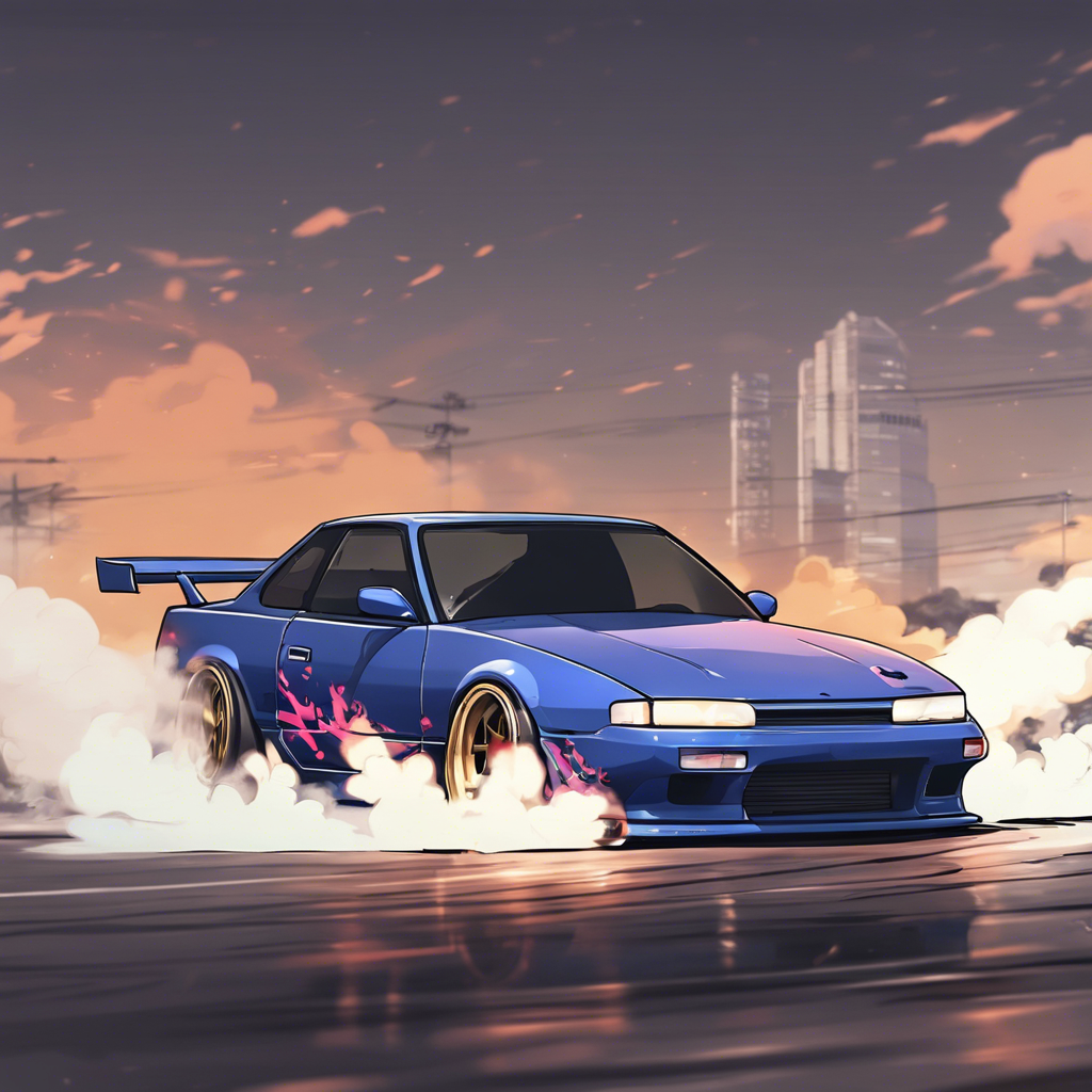 an anime style nissan s13 drifting