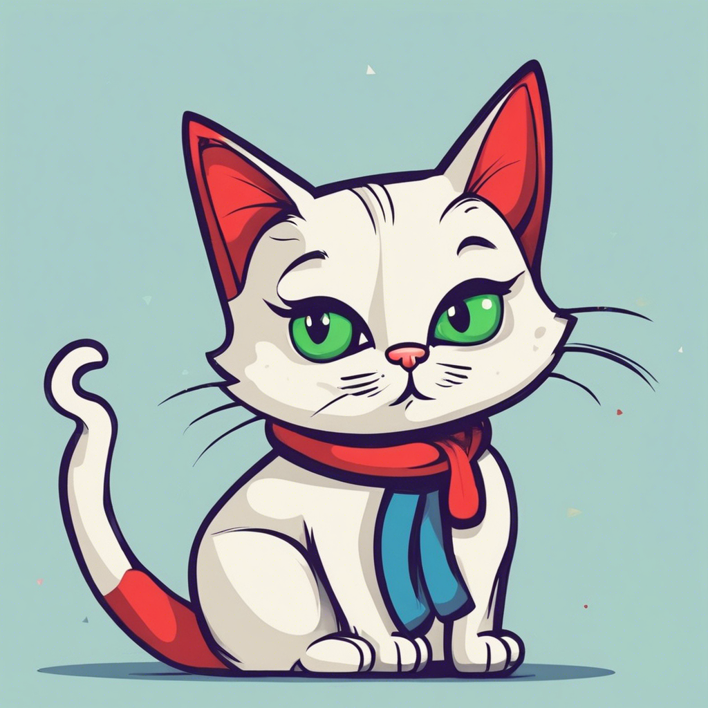 cute cartoon cat in red blue and green