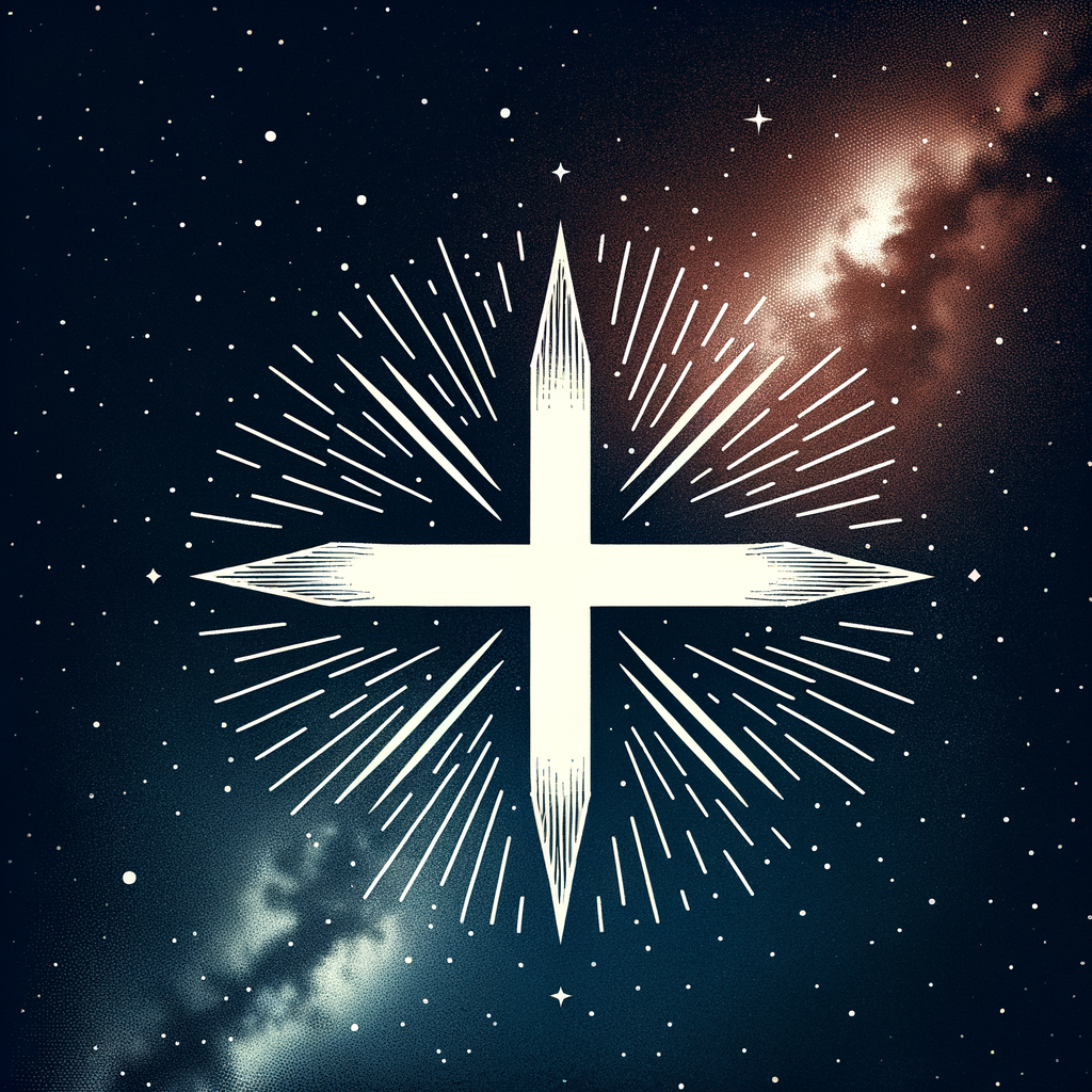 has una cruz blanca con puntas puntiagudas y fondo estrellado oscuro mas simple