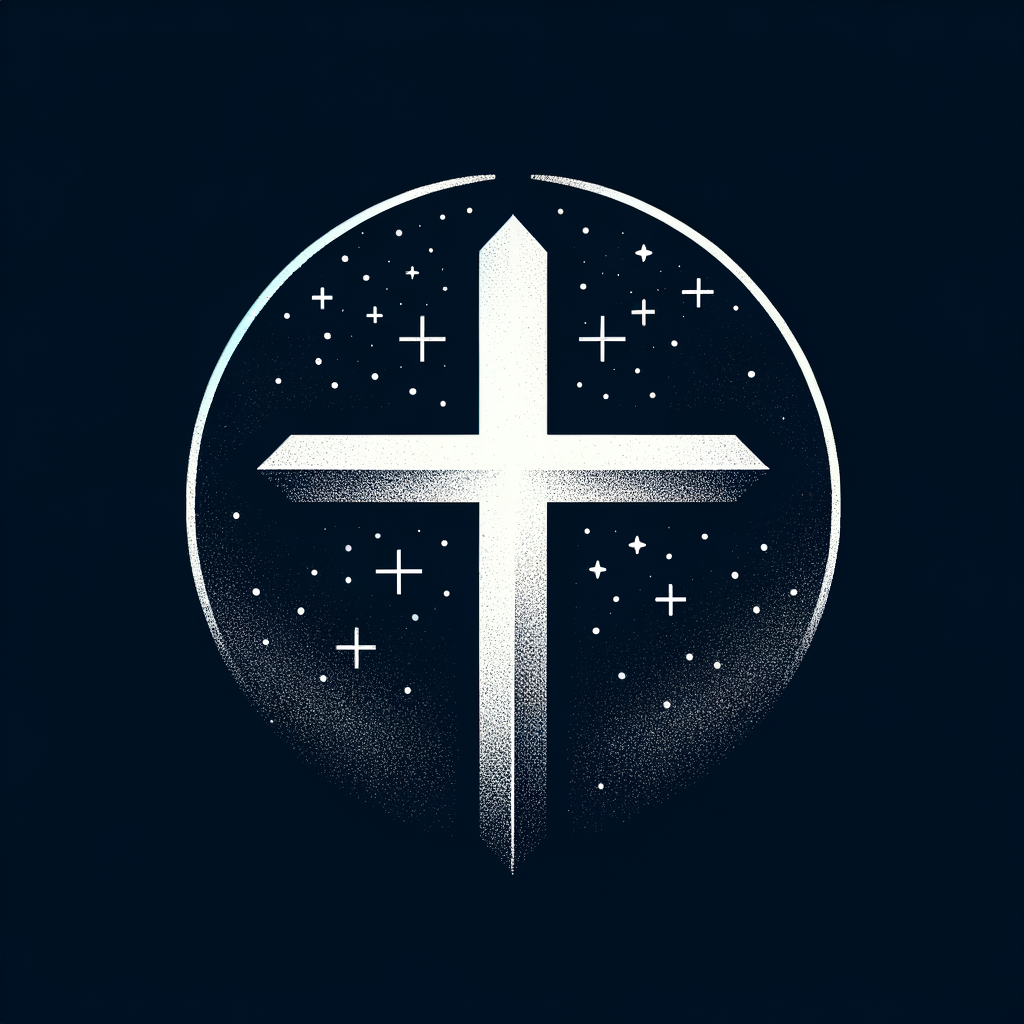 has una cruz blanca con puntas puntiagudas y fondo estrellado oscuro mas simple