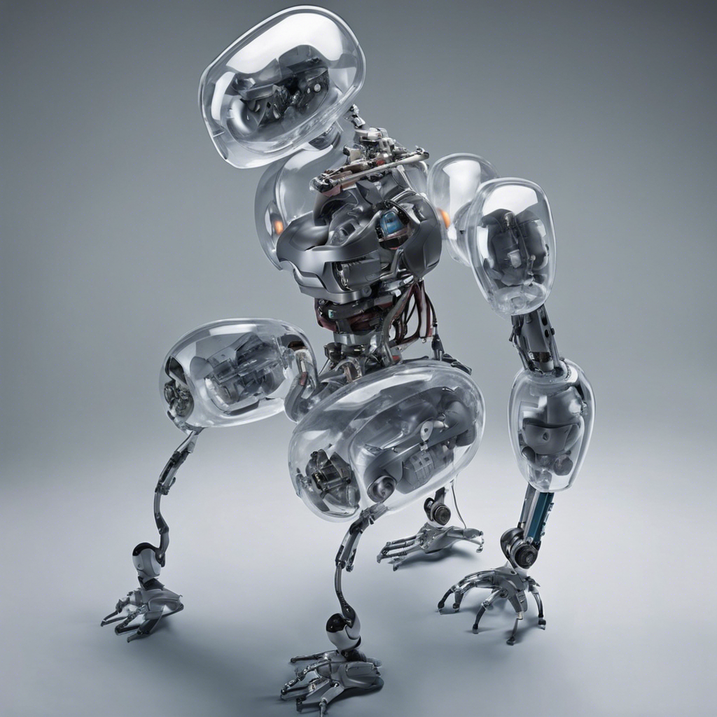 Pictures of a robot carrying a human child in its stomach in the sixth month. The robot’s stomach is made of glass and its shape resembles a human