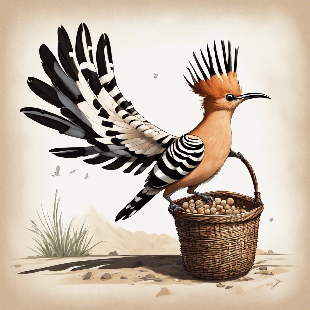 The hoopoe flies and carries a basket in its feet containing items and delivers them