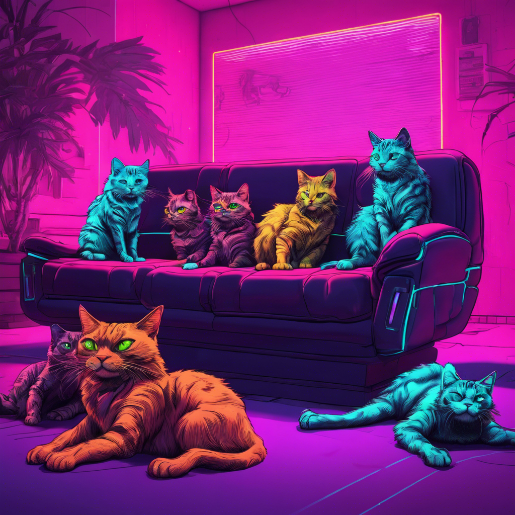 A sofa with 9 cats