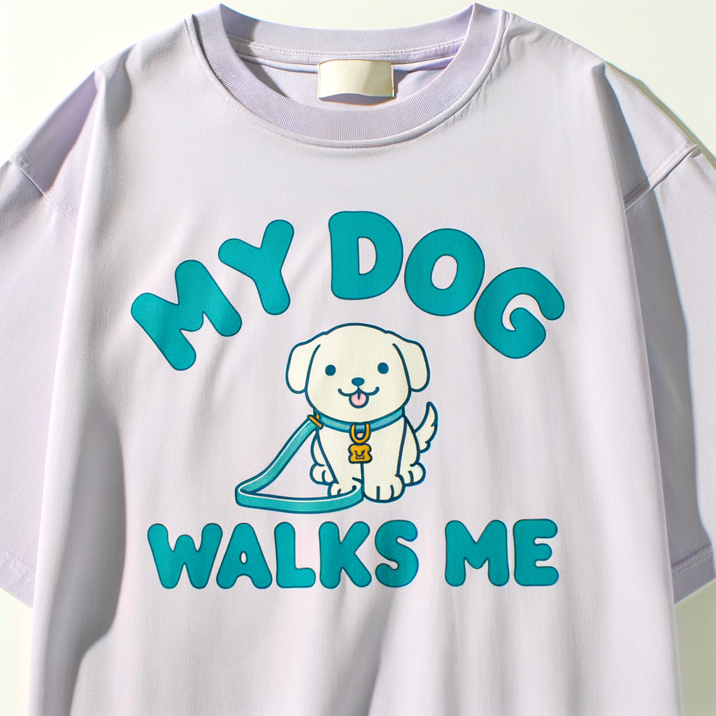 A T-shirt that say, my dog walks me