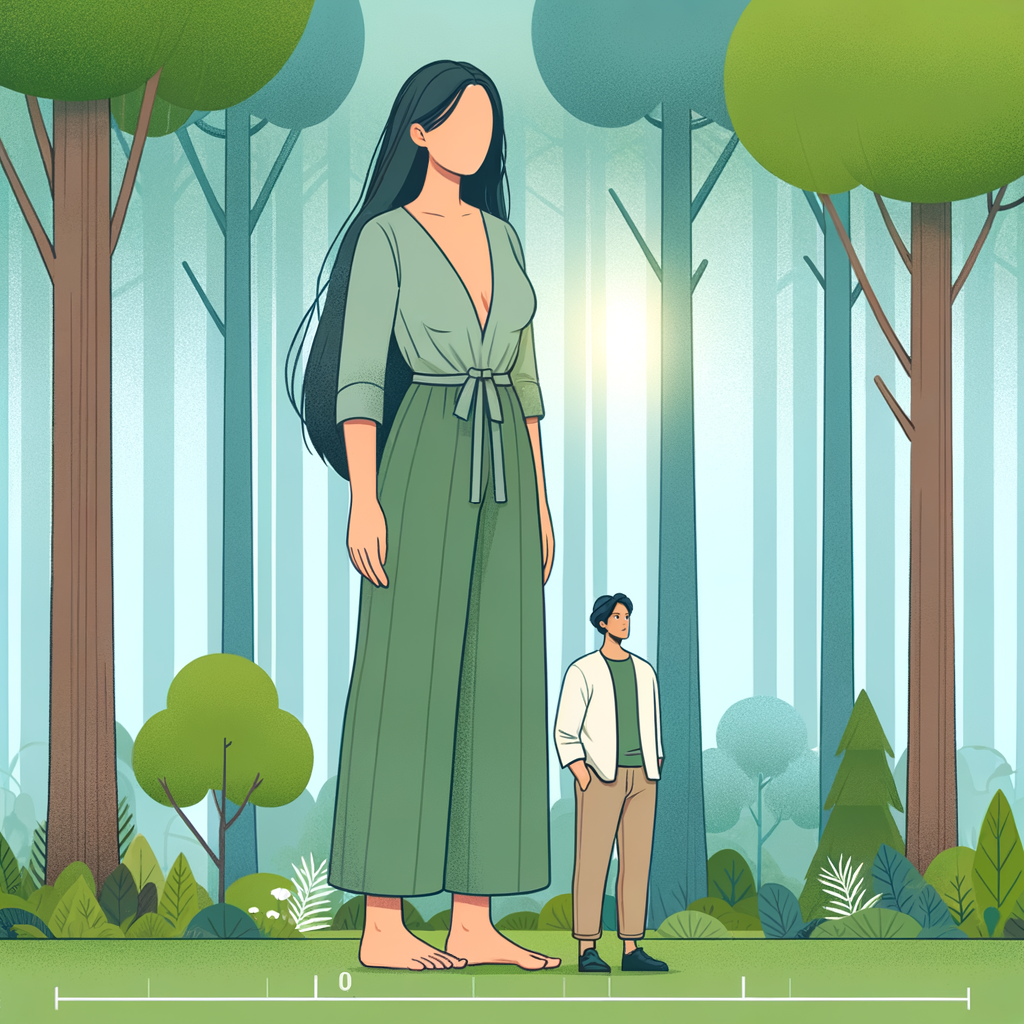 ein bild von einer 10 meter großen frau und einem 1 meter großem mann auf ihrer schulter im wald