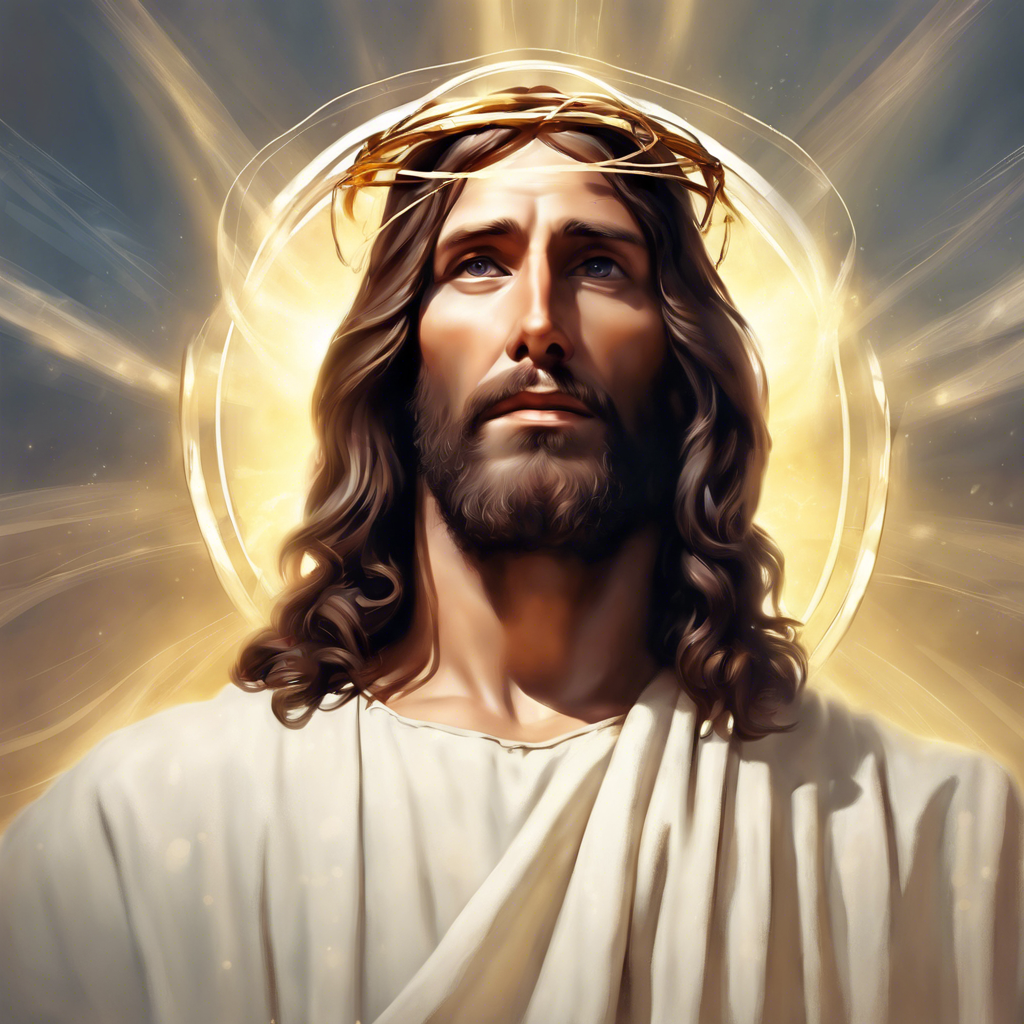Realistic portrait of Jesus Christ, halo background