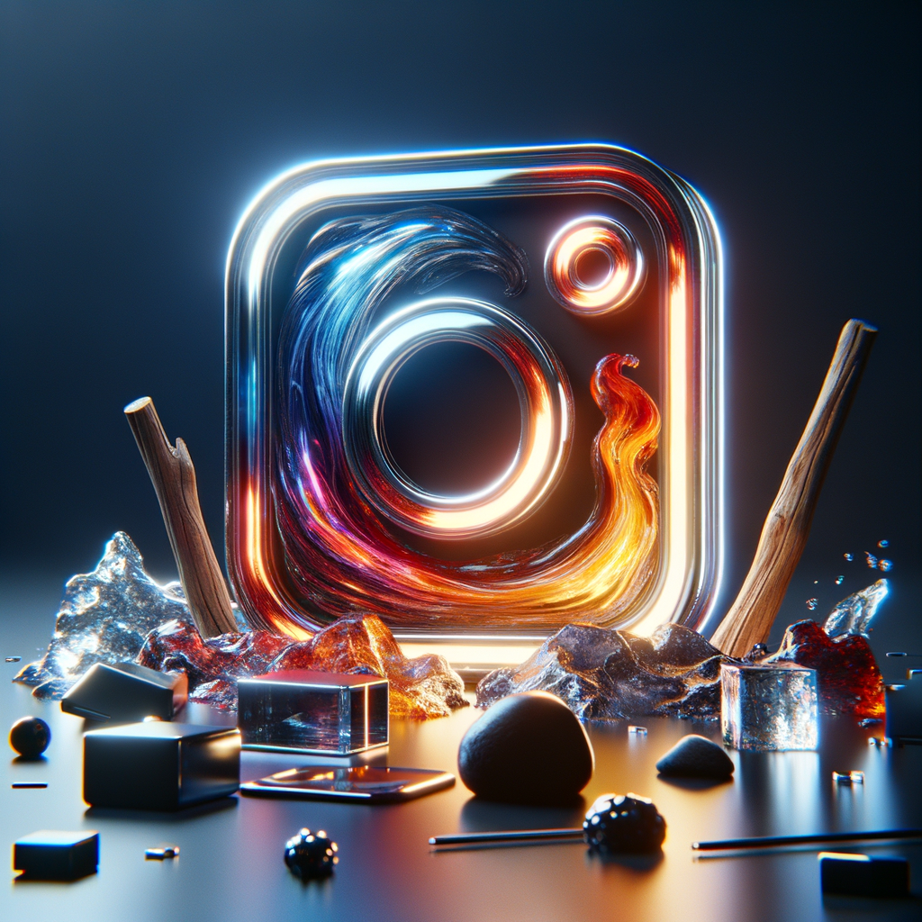 Create a cinematic 3D logo for instagram Automatically assign a realistic texture (glass, fire, neon, chrome, liquid, ice, lava, wood, or cloud) based on the brand style. Use dramatic lighting, depth of field, and a soft glowing background. Style: product ad / reveal shot, cinematic tone, ultra HD. —ar 1:1 —v 6 —style raw —q 2 —logo —3d —texture-shift —cinematic —hyperrealistic —brand-vibe —glow —material-based