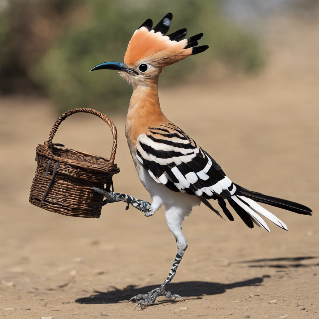 A hoopoe carrying a basket in its feet with things to deliver