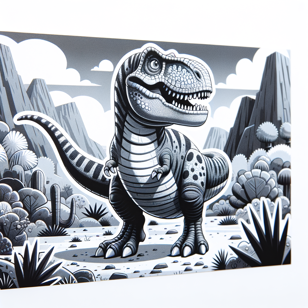 A black and white tirannosaurs rex with no backdrop and in cartoone style for kids