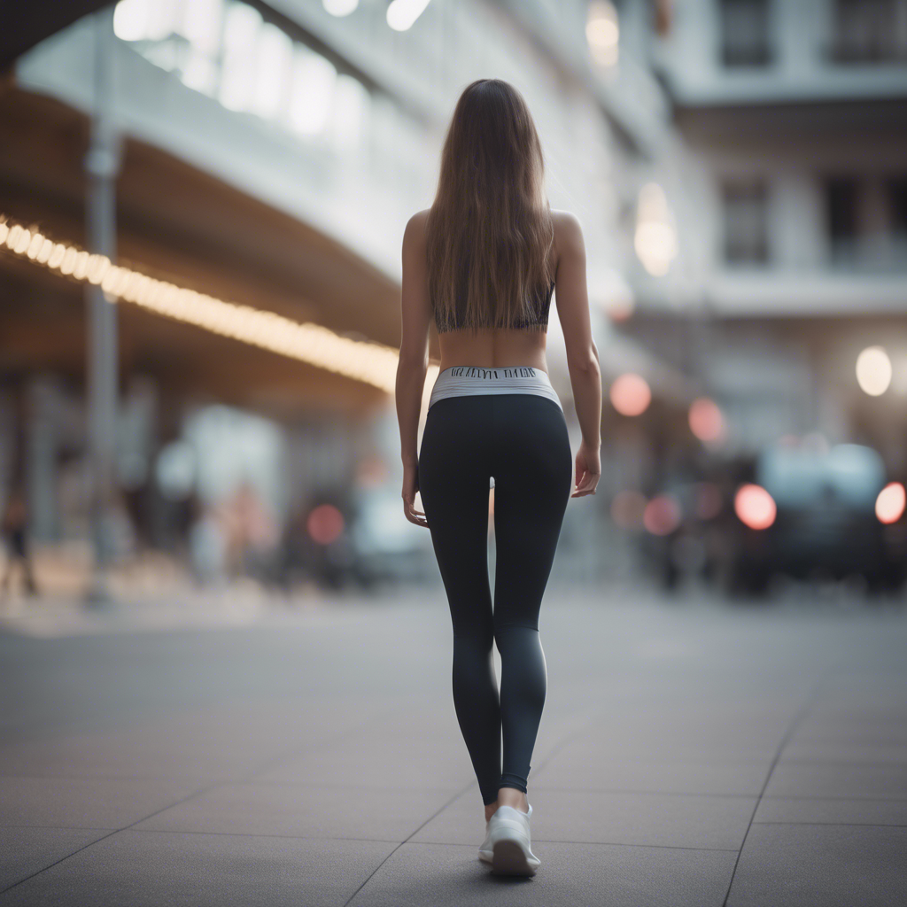 Woman in tight leggings, facing away