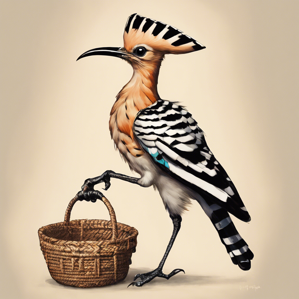 A hoopoe carrying a basket in its feet with things to deliver