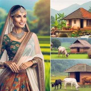AI generated image: A Indian traditional women curvy full body in Village