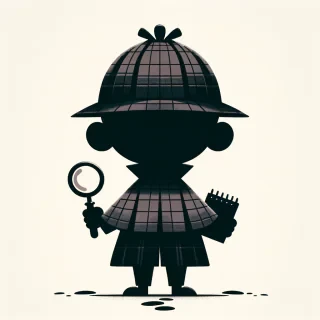 AI generated image: cartoon detective boy silhouette, back view, simple flat style