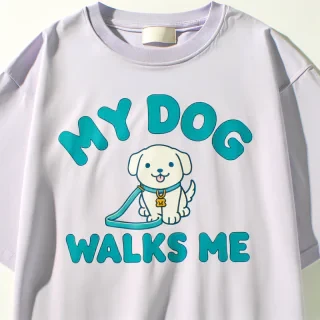 AI generated image: A T-shirt that say, my dog walks me