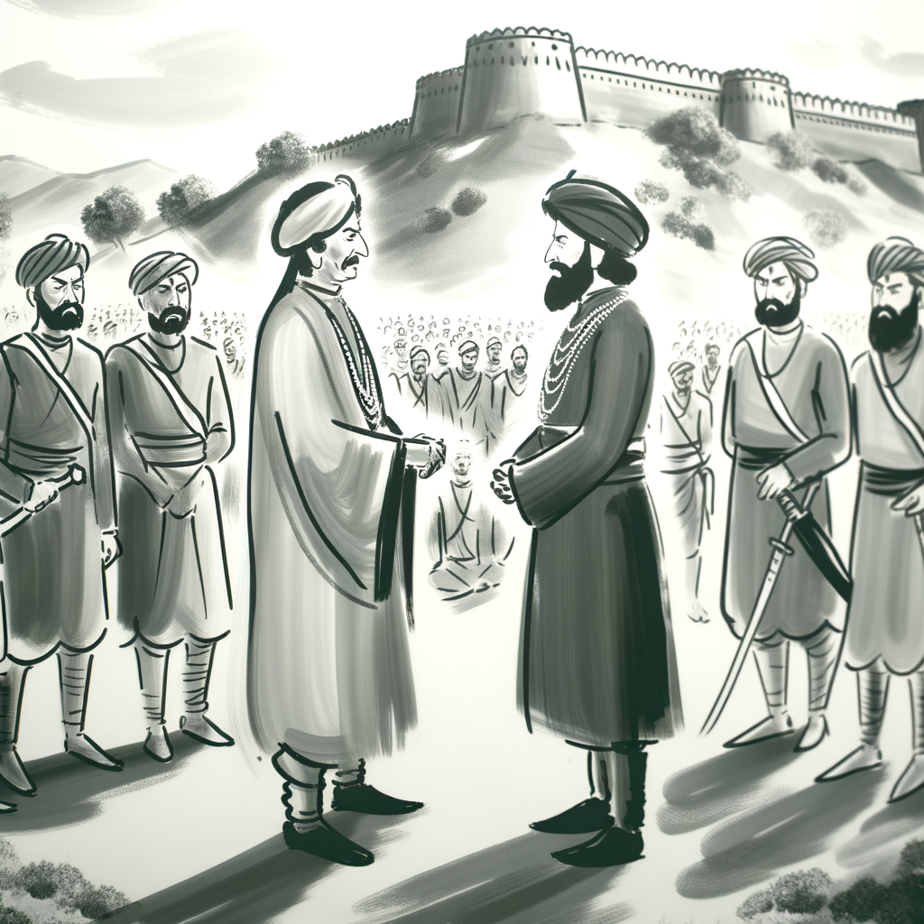 Instead of facing Afzal Khan directly in open battle, Shivaji Maharaj used his intelligence and strategy. He invited Afzal Khan for a peace meeting at the foothills of Pratapgad Fort, where both leaders would meet with only a few bodyguards.