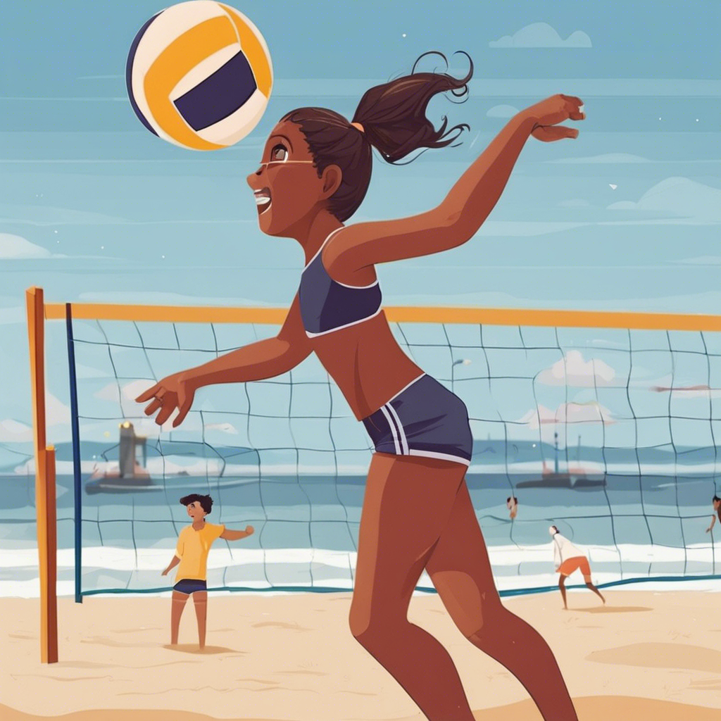 A girl at the beach playing volleyball
